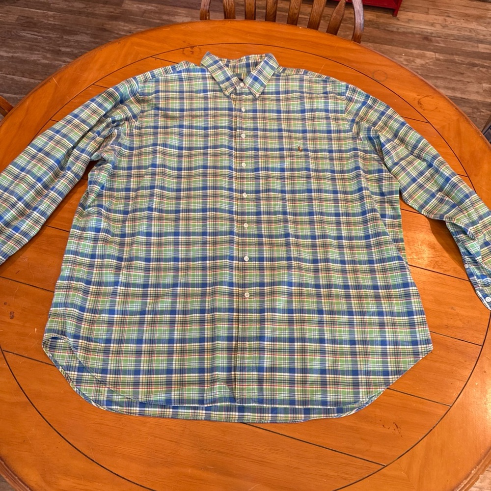 Ralph Lauren Blue and Green Plaid Shirt Rae big and tall size